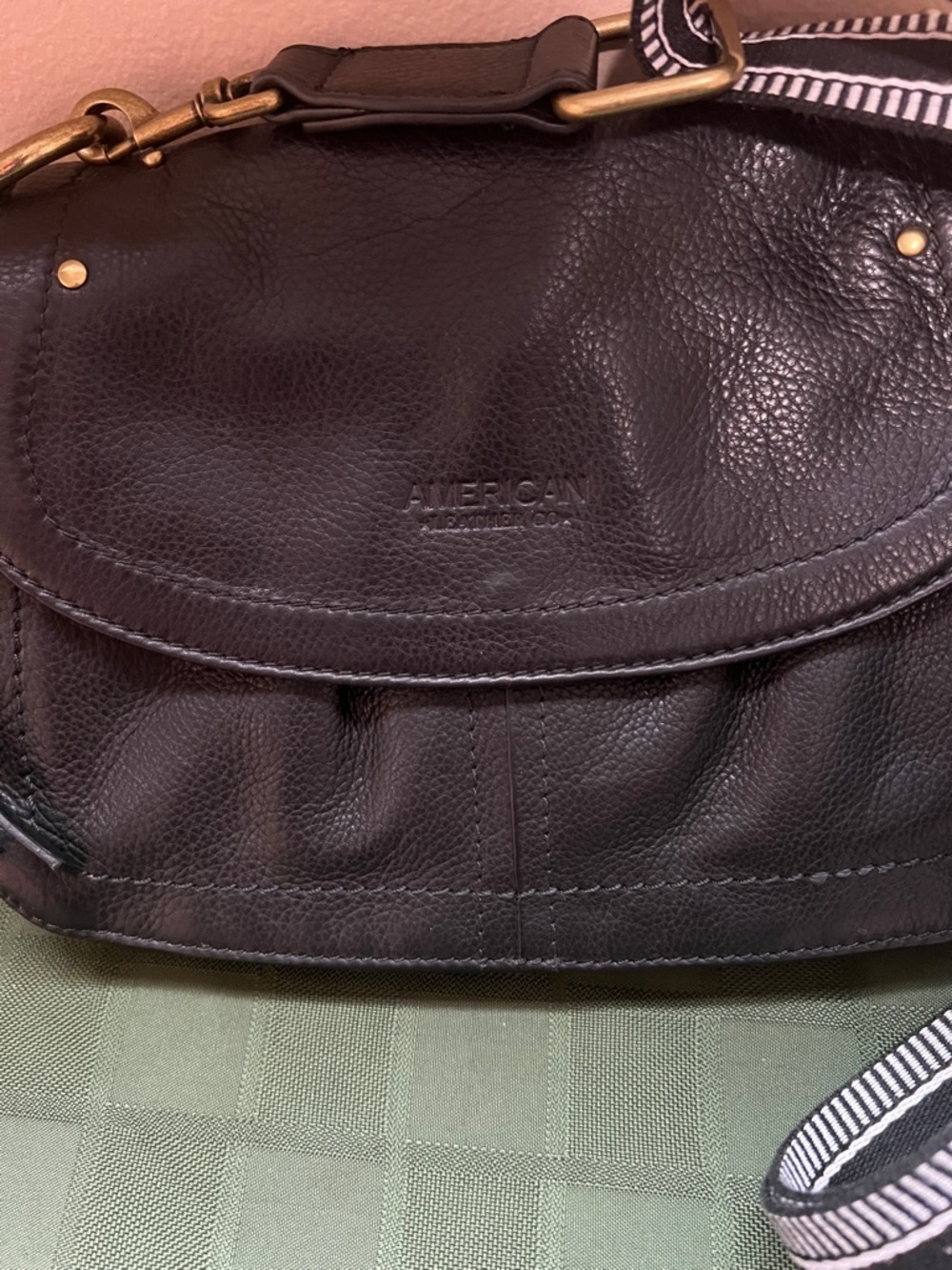 American Leather Co Black Leather Crossbody with Striped Canvas Strap - Picture 15 of 15